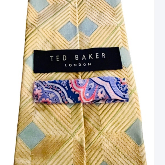 Ted Baker London Pale Yellow w Lt Green and Silver Diamond Design Sm Wear PGC - Picture 2 of 6